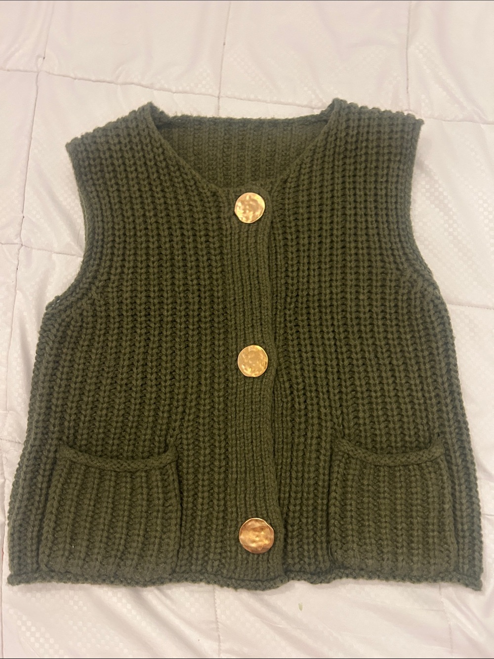 Olive Green Knit Button-Front Vest New No Tags Medium - Large